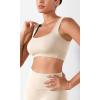 imageODODOS Seamless Square Neck Sports Bra for Women Ribbed Crop Tank Casual Low Back Cropped TopsIvory