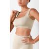imageODODOS Seamless Square Neck Sports Bra for Women Ribbed Crop Tank Casual Low Back Cropped TopsOat Milk