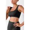 imageODODOS Seamless Square Neck Sports Bra for Women Ribbed Crop Tank Casual Low Back Cropped TopsOnyx Black
