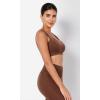 imageODODOS Seamless Square Neck Sports Bra for Women Ribbed Crop Tank Casual Low Back Cropped TopsStone Washing Brown