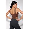 imageODODOS Seamless Square Neck Sports Bra for Women Ribbed Crop Tank Casual Low Back Cropped TopsStone Washing Brown