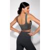 imageODODOS Seamless Square Neck Sports Bra for Women Ribbed Crop Tank Casual Low Back Cropped TopsStone Washing Charcoal