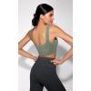 imageODODOS Seamless Square Neck Sports Bra for Women Ribbed Crop Tank Casual Low Back Cropped TopsStone Washing Sage Green