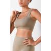 imageODODOS Seamless Square Neck Sports Bra for Women Ribbed Crop Tank Casual Low Back Cropped TopsTaupe