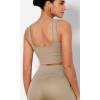 imageODODOS Seamless Square Neck Sports Bra for Women Ribbed Crop Tank Casual Low Back Cropped TopsTaupe