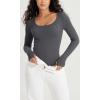 imageODODOS Womens Long Sleeve Round Neck Tops Ribbed Knit Casual Tee Slim Fit Seamless Basic T ShirtsCharcoal
