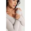imageODODOS Womens Long Sleeve Round Neck Tops Ribbed Knit Casual Tee Slim Fit Seamless Basic T ShirtsMushroomcharcoal