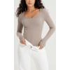 imageODODOS Womens Long Sleeve Round Neck Tops Ribbed Knit Casual Tee Slim Fit Seamless Basic T ShirtsTaupe