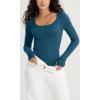 imageODODOS Womens Long Sleeve Round Neck Tops Ribbed Knit Casual Tee Slim Fit Seamless Basic T ShirtsTeal