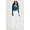 imageODODOS Womens Long Sleeve Round Neck Tops Ribbed Knit Casual Tee Slim Fit Seamless Basic T ShirtsTeal