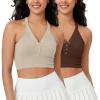 imageODODOS 2Pack Seamless Henley Crop for Women Open Back Ribbed Tank Buttonup Cropped TopMushroombrunette