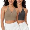 imageODODOS 2Pack Seamless Henley Crop for Women Open Back Ribbed Tank Buttonup Cropped TopTaupecharcoal