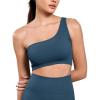 imageODODOS Seamless One Shoulder Sports Bra for Women Ribbed Asymmetrical Non Padded Yoga Crop Tank TopsOcran