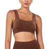 imageODODOS Seamless Square Neck Sports Bra for Women Ribbed Crop Tank Casual Low Back Cropped TopsStone Washing Brown