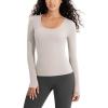 imageODODOS Womens Long Sleeve Round Neck Tops Ribbed Knit Casual Tee Slim Fit Seamless Basic T ShirtsMushroom
