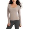 imageODODOS Womens Long Sleeve Round Neck Tops Ribbed Knit Casual Tee Slim Fit Seamless Basic T ShirtsTaupe