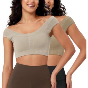 imageODODOS 2Pack Crop Tank Tops for Women Seamless Ribbed Scoop Neck Low Back Sleeveless TopsMushroomtaupe