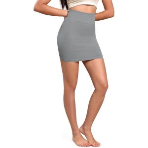 imageODODOS Seamless Mini Skirt for Women Ribbed High Waisted Bodycon Basic Pencil SkirtsGray