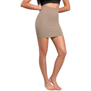 imageODODOS Seamless Mini Skirt for Women Ribbed High Waisted Bodycon Basic Pencil SkirtsTaupe