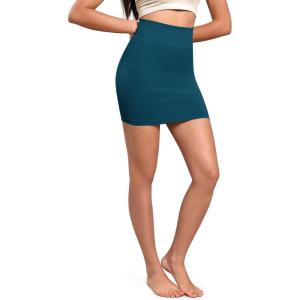imageODODOS Seamless Mini Skirt for Women Ribbed High Waisted Bodycon Basic Pencil SkirtsTeal