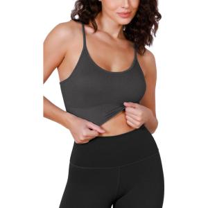 imageODODOS Seamless Sports Bra for Women Ribbed Camisoles Non Padding Yoga Bra Crop Tank TopsCharcoal