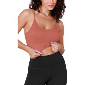 imageODODOS Seamless Sports Bra for Women Ribbed Camisoles Non Padding Yoga Bra Crop Tank TopsCoral