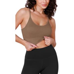 imageODODOS Seamless Sports Bra for Women Ribbed Camisoles Non Padding Yoga Bra Crop Tank TopsErmine