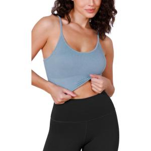 imageODODOS Seamless Sports Bra for Women Ribbed Camisoles Non Padding Yoga Bra Crop Tank TopsIceberg
