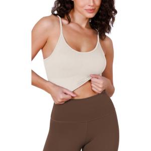 imageODODOS Seamless Sports Bra for Women Ribbed Camisoles Non Padding Yoga Bra Crop Tank TopsIvory