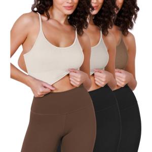 imageODODOS Seamless Sports Bra for Women Ribbed Camisoles Non Padding Yoga Bra Crop Tank TopsIvorystar Whiteermine