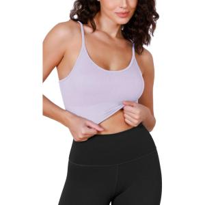 imageODODOS Seamless Sports Bra for Women Ribbed Camisoles Non Padding Yoga Bra Crop Tank TopsLilac