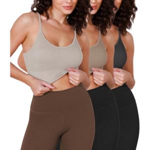 imageODODOS Seamless Sports Bra for Women Ribbed Camisoles Non Padding Yoga Bra Crop Tank TopsMushroomtaupecharcoal