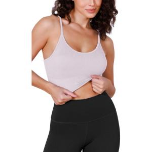 imageODODOS Seamless Sports Bra for Women Ribbed Camisoles Non Padding Yoga Bra Crop Tank TopsPink Lace