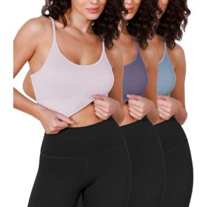imageODODOS Seamless Sports Bra for Women Ribbed Camisoles Non Padding Yoga Bra Crop Tank TopsPink Lacevioleticeberg