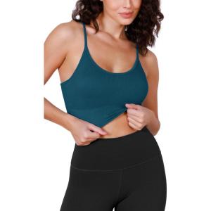 imageODODOS Seamless Sports Bra for Women Ribbed Camisoles Non Padding Yoga Bra Crop Tank TopsTeal