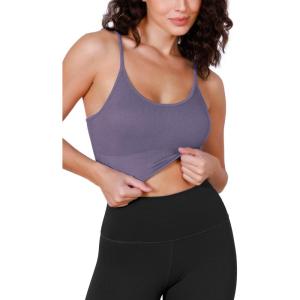 imageODODOS Seamless Sports Bra for Women Ribbed Camisoles Non Padding Yoga Bra Crop Tank TopsViolet