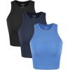 imageODODOS 3Pack Seamless Crop Tank for Women Ribbed Soft High Neck Cropped TopsBlacknavyblue