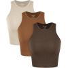 imageODODOS 3Pack Seamless Crop Tank for Women Ribbed Soft High Neck Cropped TopsBrunetteclaymushroom