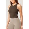 imageODODOS 3Pack Seamless Crop Tank for Women Ribbed Soft High Neck Cropped TopsBrunetteclaymushroom
