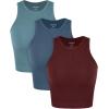 imageODODOS 3Pack Seamless Crop Tank for Women Ribbed Soft High Neck Cropped TopsClaretoceansky Blue