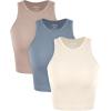 imageODODOS 3Pack Seamless Crop Tank for Women Ribbed Soft High Neck Cropped TopsIvorydusty Bluesphinx