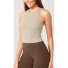imageODODOS 3Pack Seamless Crop Tank for Women Ribbed Soft High Neck Cropped TopsMushroomtaupecharcoal