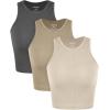 imageODODOS 3Pack Seamless Crop Tank for Women Ribbed Soft High Neck Cropped TopsMushroomtaupecharcoal