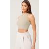 imageODODOS 3Pack Seamless Crop Tank for Women Ribbed Soft High Neck Cropped TopsMushroomtaupecharcoal