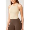imageODODOS 3Pack Seamless Crop Tank for Women Ribbed Soft High Neck Cropped TopsOatmealbarn Redbrunette