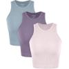 imageODODOS 3Pack Seamless Crop Tank for Women Ribbed Soft High Neck Cropped TopsPink Lacevioleticeberg
