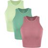 imageODODOS 3Pack Seamless Crop Tank for Women Ribbed Soft High Neck Cropped TopsWatermelonemeraldmint