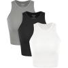 imageODODOS 3Pack Seamless Crop Tank for Women Ribbed Soft High Neck Cropped TopsWhiteblackgray