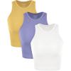 imageODODOS 3Pack Seamless Crop Tank for Women Ribbed Soft High Neck Cropped TopsWhitepurpleyellow