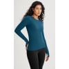 imageODODOS Seamless Long Sleeve Tops with Thumb Hole for Women Crew Neck Ribbed Tee Workout Yoga ShirtsBlackteal